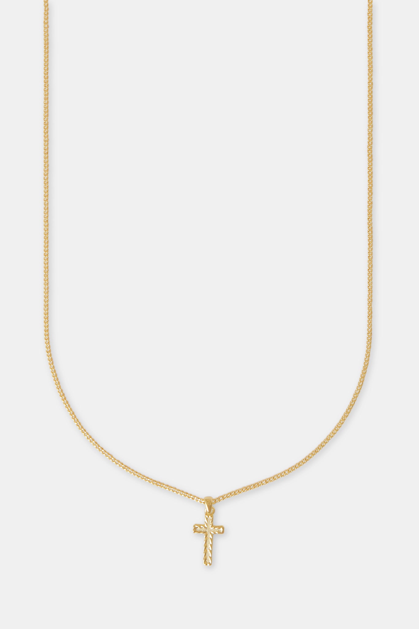 Micro Polished Cross Cuban Necklace - 15mm - Gold
